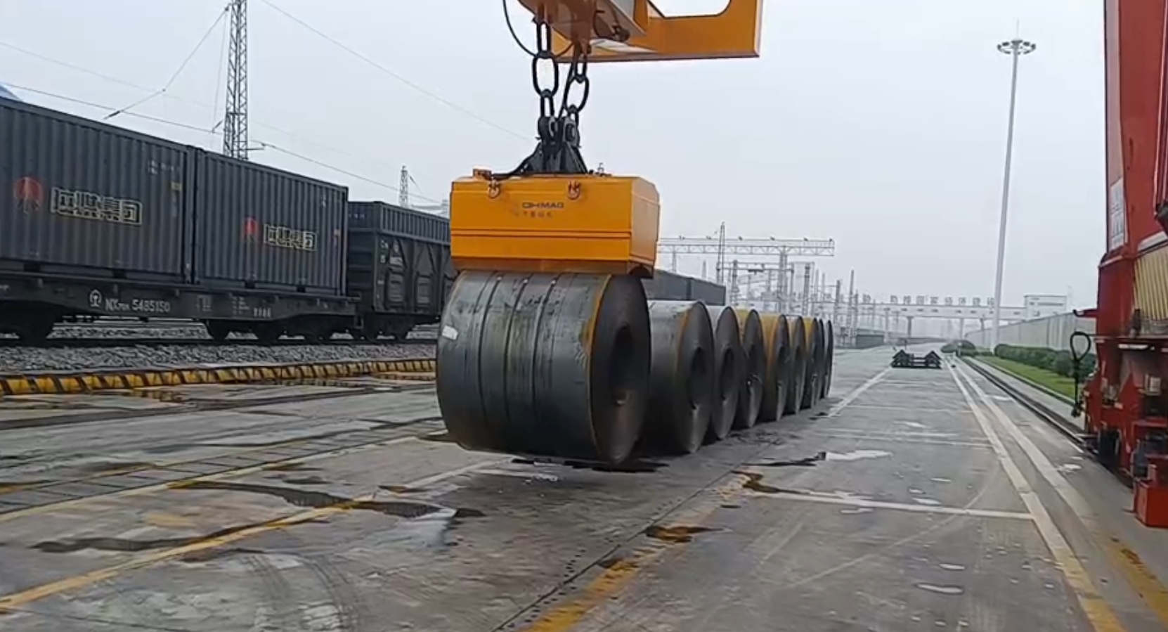 千豪電永磁吊具港口裝卸鋼卷，鋼帶卷